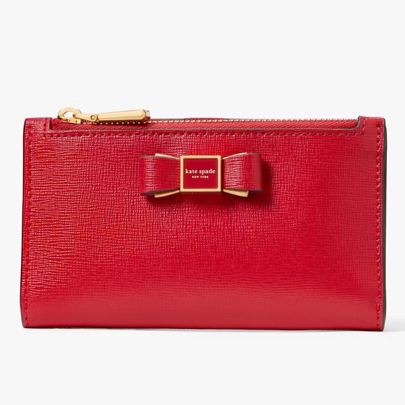 NWT-Kate Spade-Morgan-Bow🎀Embellished Sm Bifold Wallet-Perfect Cherry/Red-$118 - Picture 13 of 16